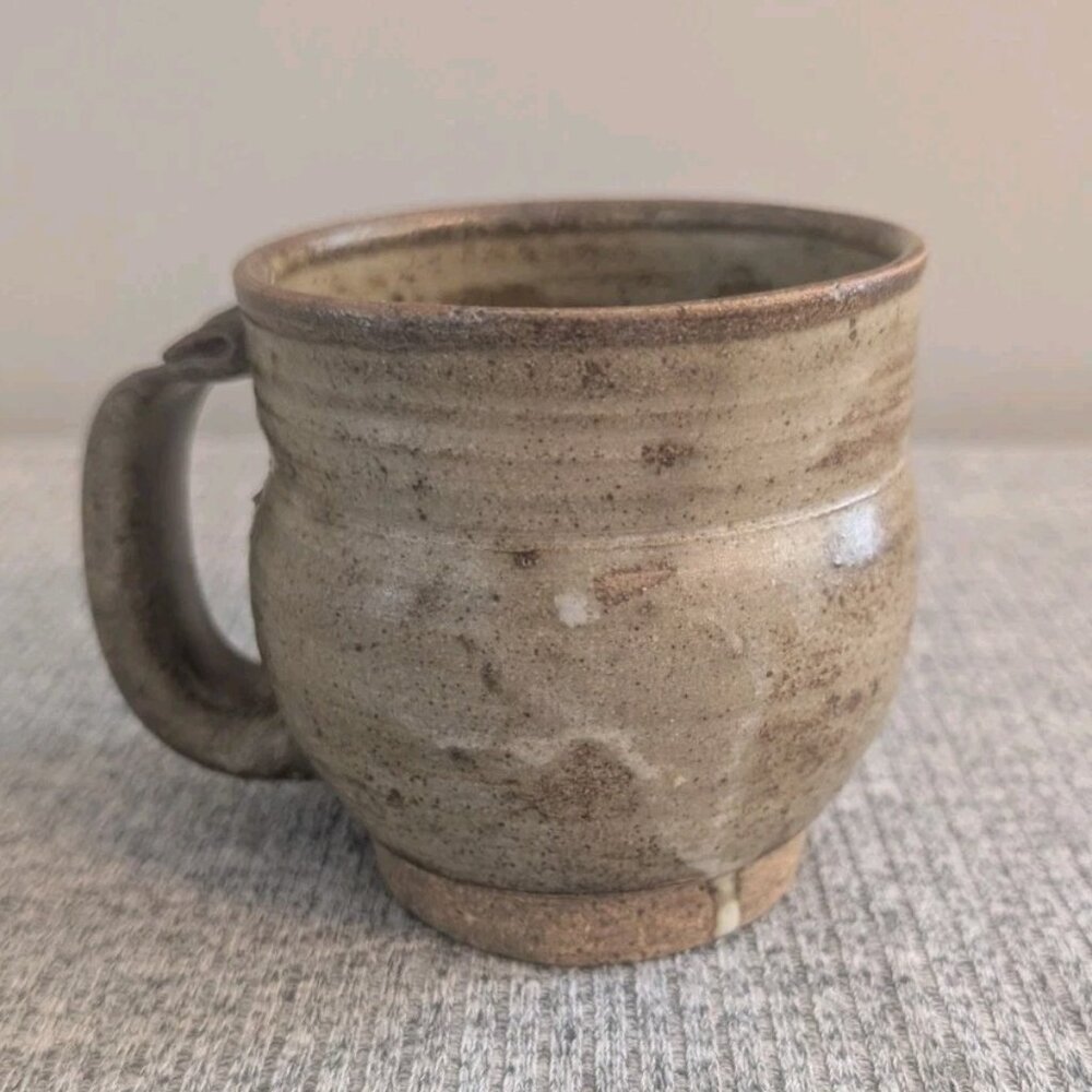 Rustic Earth-toned Drip Glaze Stoneware Mug, Handmade & Signed, 300ml. EUC